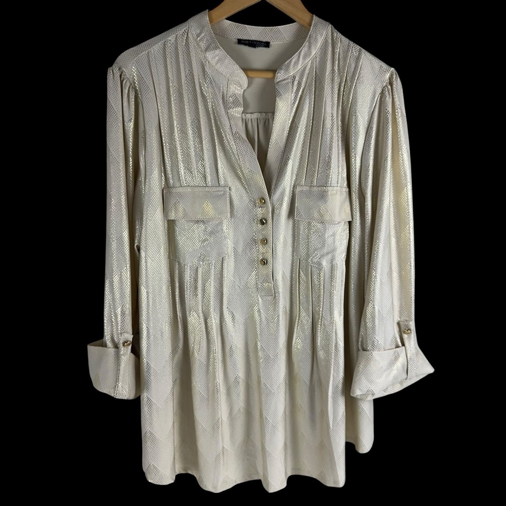 Ava Grace Popover Top Champagne Gold Shimmer‎ Flowy Stretch Knit Party Office 2x
